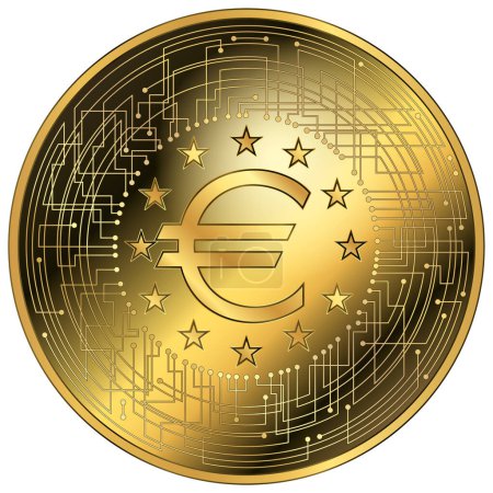 Illustration for European EURO cryptocurrency fantasy gold token, vector illustration - Royalty Free Image