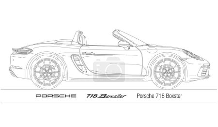 Ilustración de Alemania, año 1996, silueta del coche de Porsche 718 Boxster, ilustración en el fondo blanco - Imagen libre de derechos