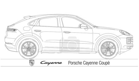 Ilustración de Alemania, año 2010, Porsche Cayenne coupe SUV modelo de coche, silueta delineada, ilustración de vectores - Imagen libre de derechos