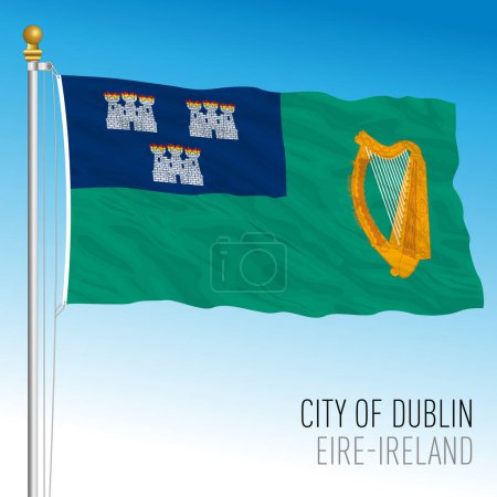 Téléchargez les illustrations : Dublin, Irlande, drapeau de la ville, illustration vectorielle - en licence libre de droit