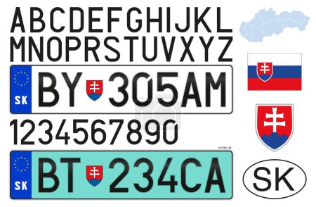 Slowakei Autokennzeichen, Buchstaben, Zahlen und Symbole, Vektordarstellung, Europäische Union