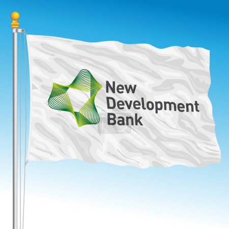 Illustration for China, august 2023, New Development Bank waving flag with logo, BRICS organization, vector illustration - Royalty Free Image