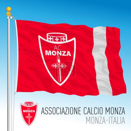 Illustration for Monza, Italy, year 2023, Monza Football Association waving flag with shield, vector illustration - Royalty Free Image