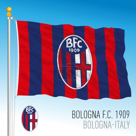 Ilustración de Bolonia, Italia, ondeando la bandera del equipo Bologna Footbal Club 1909, Italia, vector de ilustración - Imagen libre de derechos
