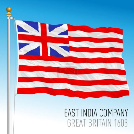 Ilustración de British East India Company historical waving flag, Reino Unido, 1603, vector illustration - Imagen libre de derechos