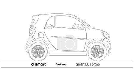 Illustration for Germany, year 2014, Smart mini car version Fortwo silhouette, illustration outlined - Royalty Free Image