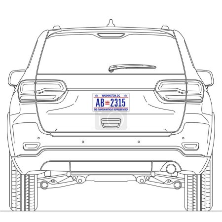 Illustration for Washington city DC State car license plate in the back of a car, USA, United States, vector illustration - Royalty Free Image