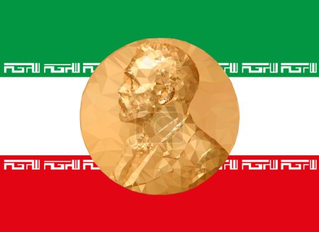 Ilustración de Medalla de Oro Premio Nobel con bandera de Irán en segundo plano, ilustración vectorial - Imagen libre de derechos