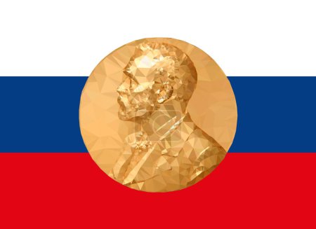 Ilustración de Medalla de Oro Premio Nobel con bandera de Rusia en el fondo, ilustración vectorial - Imagen libre de derechos