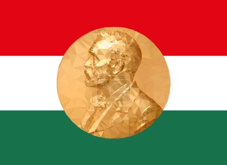 Illustration for Gold Medal Nobel prize with Hungary flag in background, vector illustration - Royalty Free Image