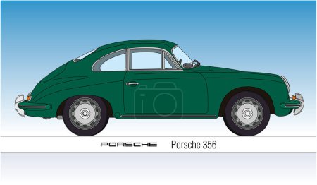 Illustration for Germany, year 1948, Porsche 356 vintage car outlined silhouette, coloured with green color, vector illustration - Royalty Free Image