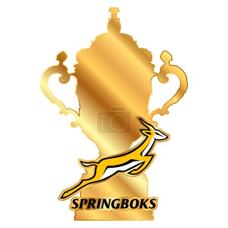 Ilustración de Copa del Mundo de Rugby 2023 y campeón del equipo sudafricano Springboks logo, campeones del mundo, ilustración vectorial - Imagen libre de derechos
