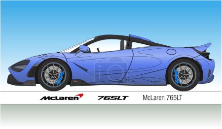 Illustration for United Kingdom, year 2020, McLaren 765LT supercar coupe, outlined, coloured vector illustration - Royalty Free Image