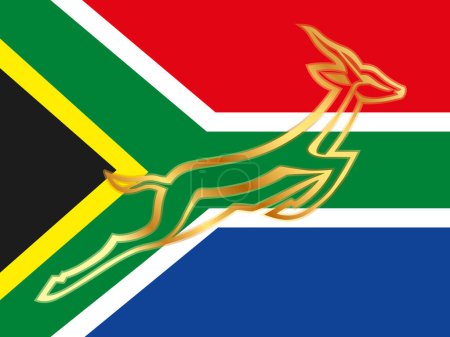 Ilustración de Símbolo de rugby sudafricano en el fondo de la bandera nacional, Sudáfrica, ilustración vectorial - Imagen libre de derechos