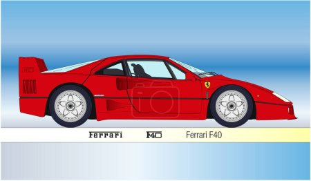 Illustration for Maranello, Italy, year 1987, Ferrari F40 vintage super car, italian design, coloured vector illustration outlined - Royalty Free Image