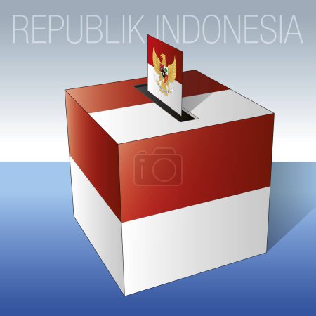 Ilustración de Indonesia, elecciones políticas 2024, urnas con símbolos nacionales y bandera, ilustración vectorial - Imagen libre de derechos
