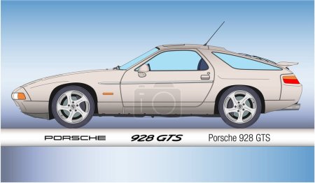 Illustration for Germany, year 1992, Porsche 928 GTS model vintage classic car, coloured vector illustration on the white background - Royalty Free Image
