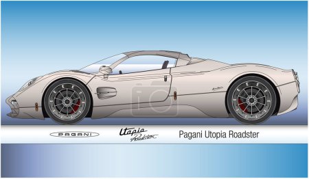 Illustration pour Modène, Italie, année 2023, Pagani Utopia Roadster silhouette de voiture super contour, illustration vectorielle colorée - image libre de droit