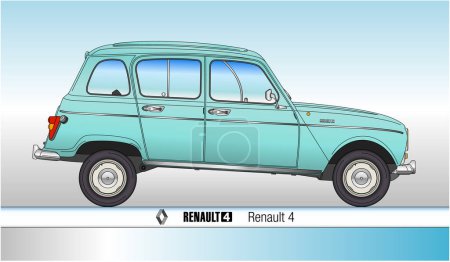 Illustration pour France, année 1961, Renault 4 vintage classique, silhouette, illustration vectorielle - image libre de droit