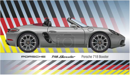Ilustración de Alemania, año 1996, silueta del coche de Porsche 718 Boxster, ilustración del vector en el fondo de la bandera alemana - Imagen libre de derechos