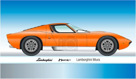 Ilustración de Italia, año 1966, Lamborghini Miura vintage super car, diseño de contorno de colores, ilustración vectorial - Imagen libre de derechos