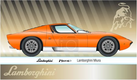 Illustration for Italy, year 1966, Lamborghini Miura vintage super car,  coloured outline design, vector illustration - Royalty Free Image