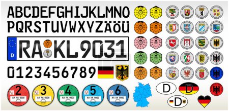 Illustration for Germany car license plate with numbers, letters and symbols, EU, vector illustration - Royalty Free Image