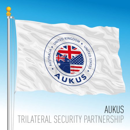 Téléchargez les illustrations : Alliance Aukus agitant le drapeau, partenariat trilatéral de sécurité pour la région Indo-Pacifique, illustration vectorielle - en licence libre de droit