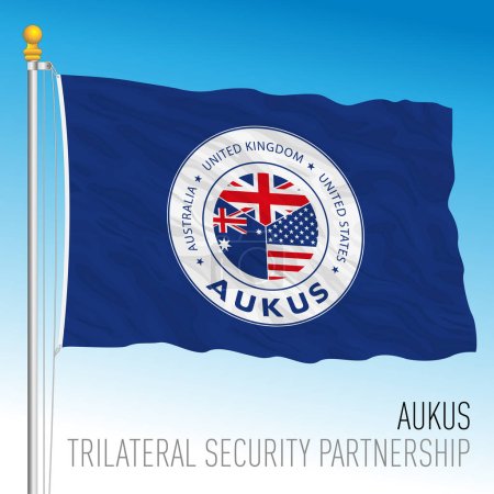 Téléchargez les illustrations : Alliance Aukus agitant le drapeau, partenariat trilatéral de sécurité pour la région Indo-Pacifique, illustration vectorielle - en licence libre de droit