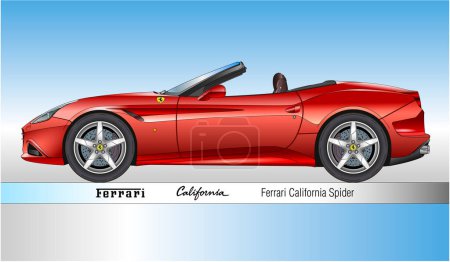 Illustration for Maranello, Italy, year 2008, Ferrari California Spider, classic and vintage sport car, silhouette colured vector illustration - Royalty Free Image