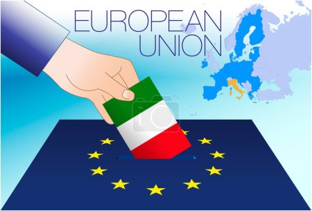 Illustration for European Union, voting box, European parliament elections, Italy flag and map, vector illustration - Royalty Free Image