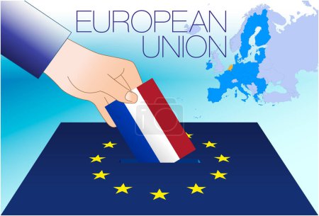 Illustration for European Union, voting box, European parliament elections, Netherlands flag and map, vector illustration - Royalty Free Image