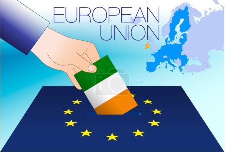 Illustration for European Union, voting box, European parliament elections, Ireland flag and map, vector illustration - Royalty Free Image