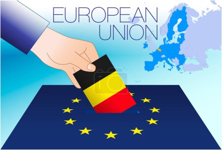 Illustration for European Union, voting box, European parliament elections, Belgium flag and map, vector illustration - Royalty Free Image