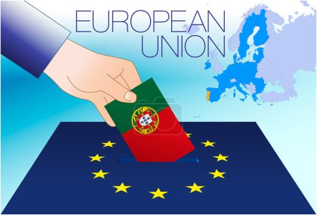 Illustration for European Union, voting box, European parliament elections, Portugal flag and map, vector illustration - Royalty Free Image