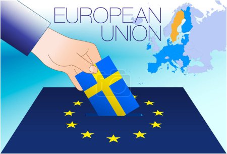 Illustration for European Union, voting box, European parliament elections, Sweden flag and map, vector illustration - Royalty Free Image