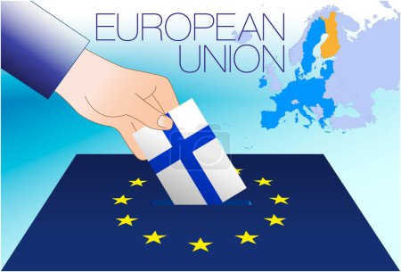Illustration for European Union, voting box, European parliament elections, Finland flag and map, vector illustration - Royalty Free Image