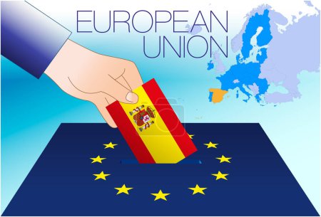 Illustration for European Union, voting box, European parliament elections, Spain flag and map, vector illustration - Royalty Free Image