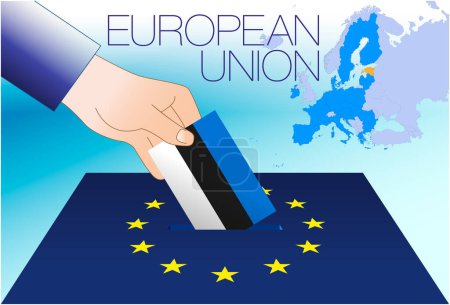 Illustration for European Union, voting box, European parliament elections, Estonia flag and map, vector illustration - Royalty Free Image