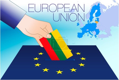 Illustration for European Union, voting box, European parliament elections, Lithuania flag and map, vector illustration - Royalty Free Image