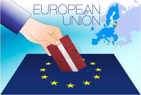 Illustration for European Union, voting box, European parliament elections, Latvia flag and map, vector illustration - Royalty Free Image