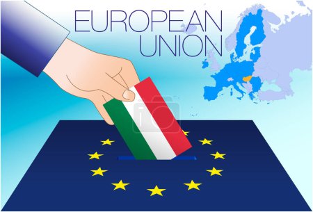 Illustration for European Union, voting box, European parliament elections, Hungary flag and map, vector illustration - Royalty Free Image