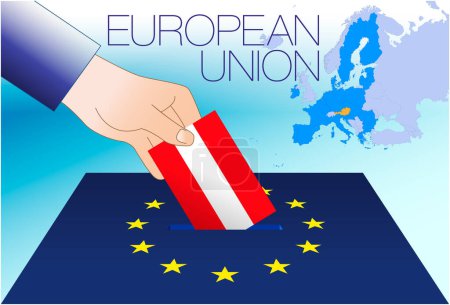 Illustration for European Union, voting box, European parliament elections, Austria flag and map, vector illustration - Royalty Free Image