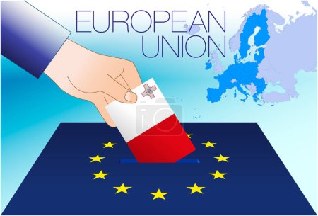 Illustration for European Union, voting box, European parliament elections, Malta flag and map, vector illustration - Royalty Free Image