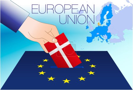 Illustration for European Union, voting box, European parliament elections, Denmark flag and map, vector illustration - Royalty Free Image
