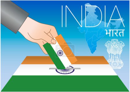 Ilustración de India urna de votación, bandera y símbolos nacionales, ilustración vectorial - Imagen libre de derechos