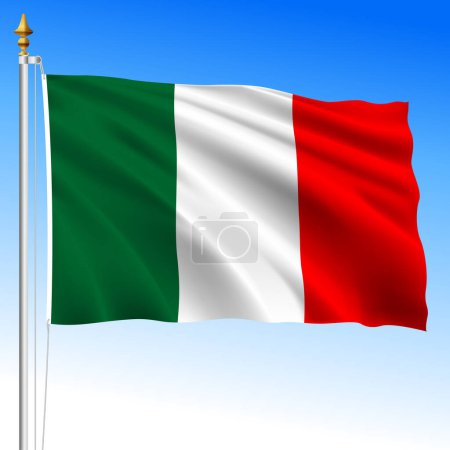 Republik Italien, offizielles Fahnenschwenken am blauen Himmel, Europäische Union, Vektorillustration