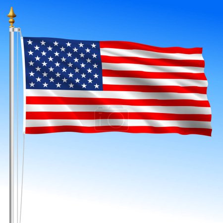 Illustration for United States of America national waving flag, USA, vector illustration on the blue sky background - Royalty Free Image