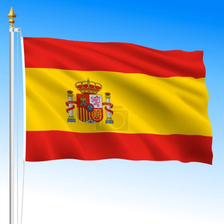 España bandera nacional ondeante, Unión Europea, ilustración vectorial