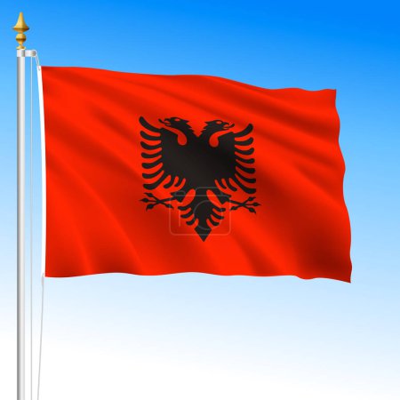 Illustration for Albania official national waving flag, vector illustration, European Country - Royalty Free Image